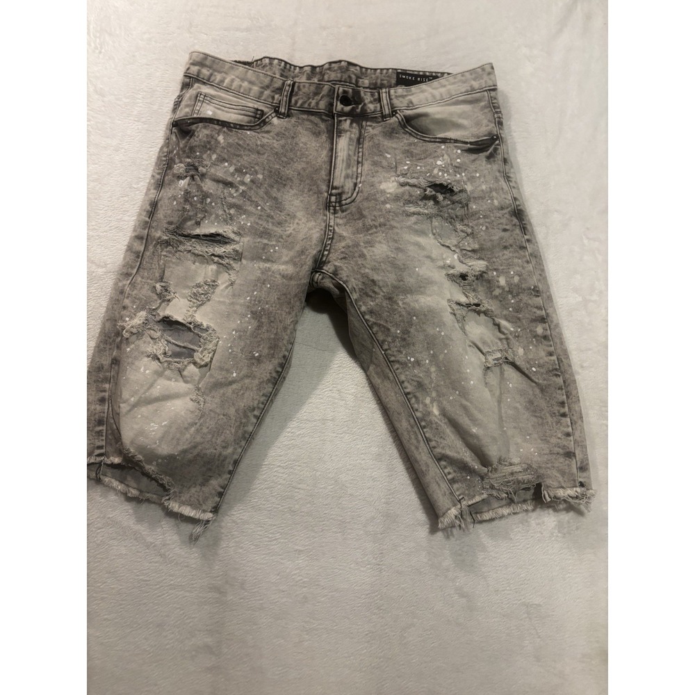 Smoke Rise Jean Shorts Men's 34 Light Wash Moto Denim Shorts Cut Offs Gray
